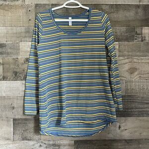LulaRoe Womens Top Size M Blue Striped Simply Comfortable Long Sleeve‎ Stretchy